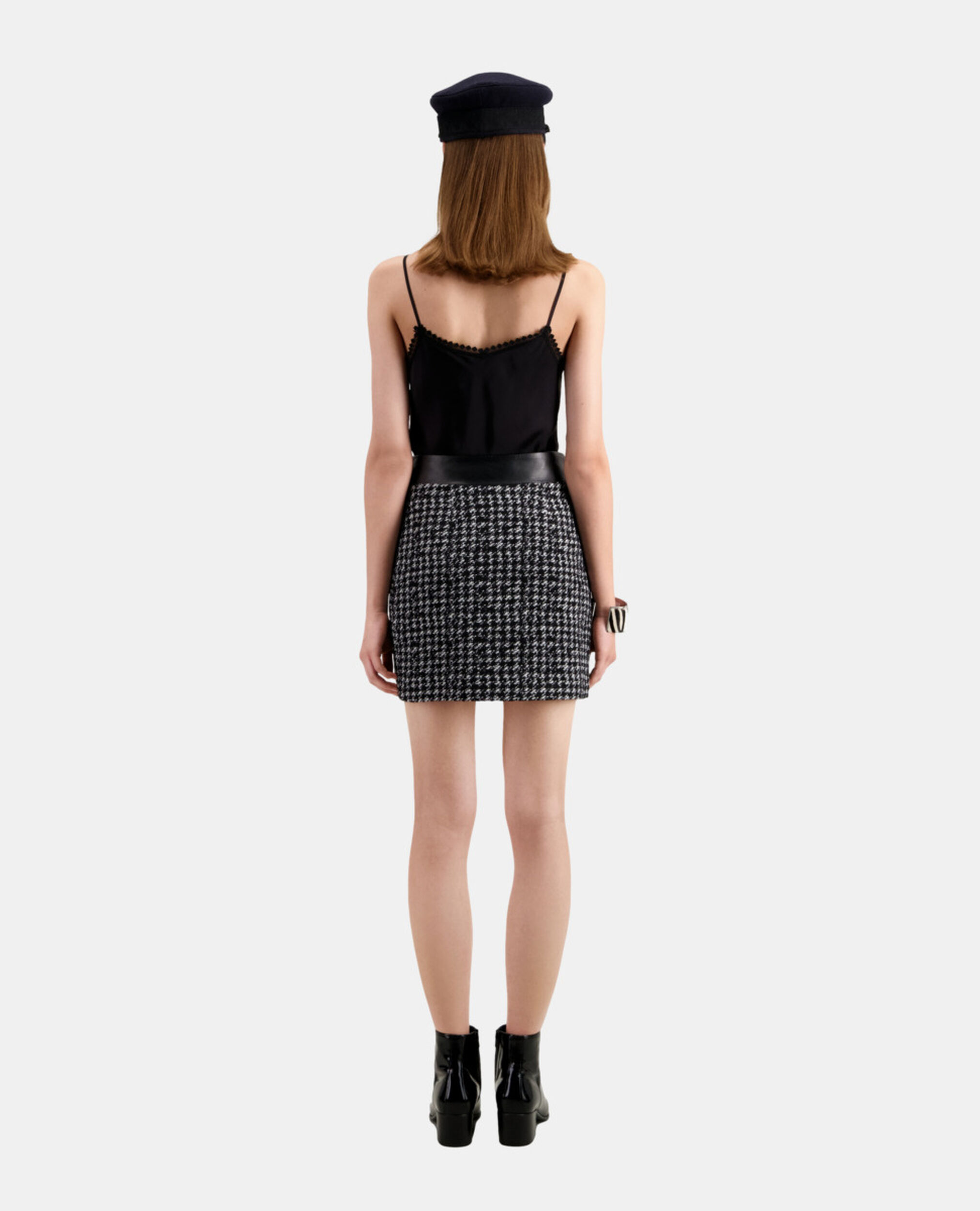 Kurzer schwarzer Rock aus Tweed, BLACK WHITE, hi-res image number null