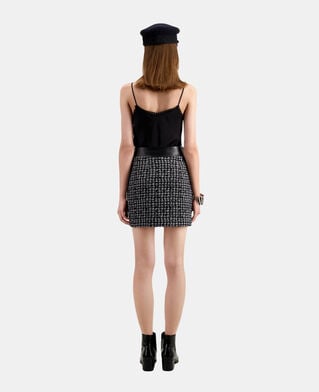 The Kooples WOMEN BLACK WHITE short black tweed skirt