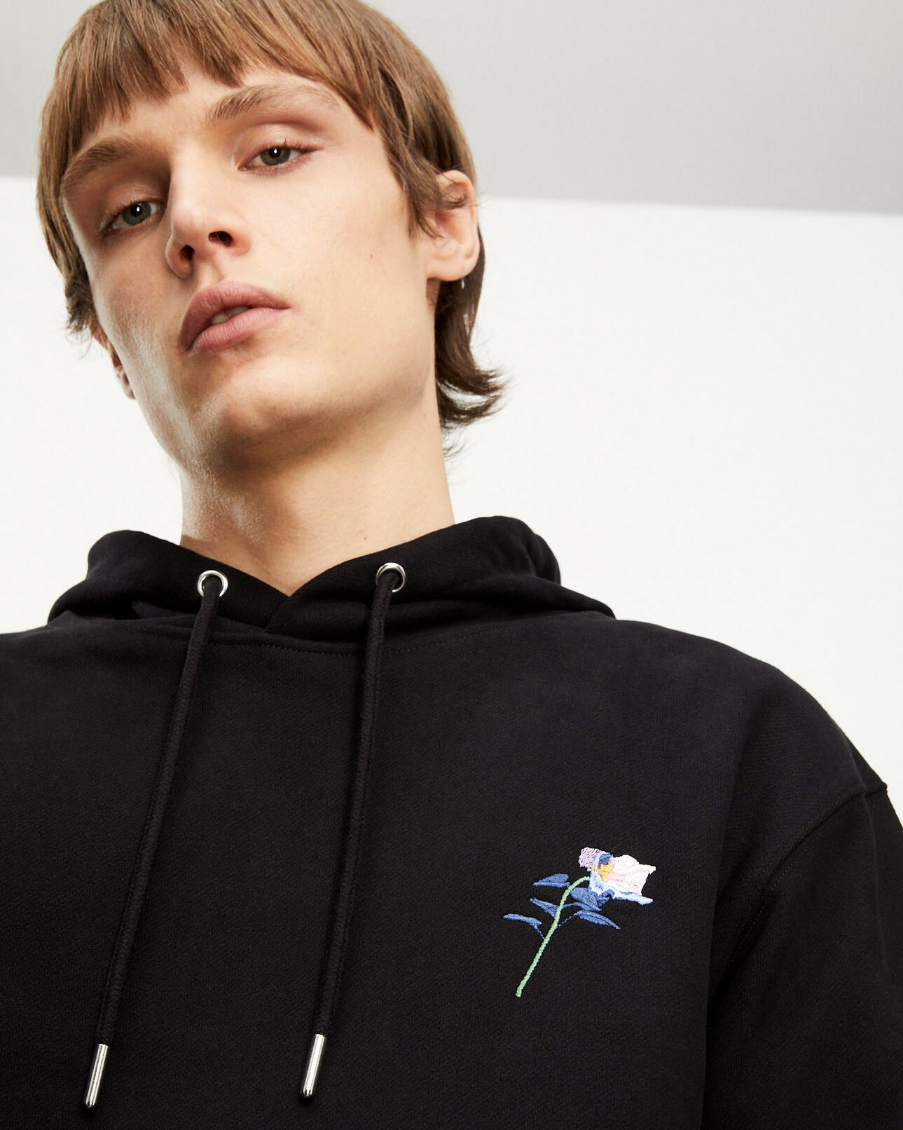 The Kooples MEN BLACK black hoodie with floral embroidery