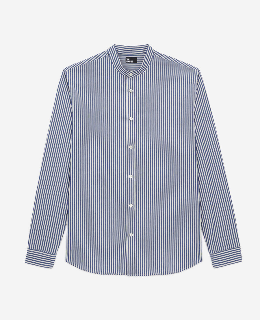 blue-striped shirt with officer collar