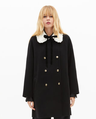The Kooples FEMME BLACK manteau double face en laine m&eacute;lang&eacute;e noire