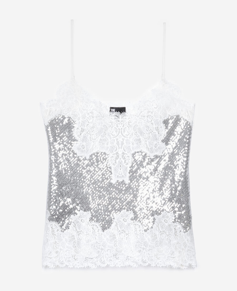 The Kooples F SILVER silver sequin and lace camisole