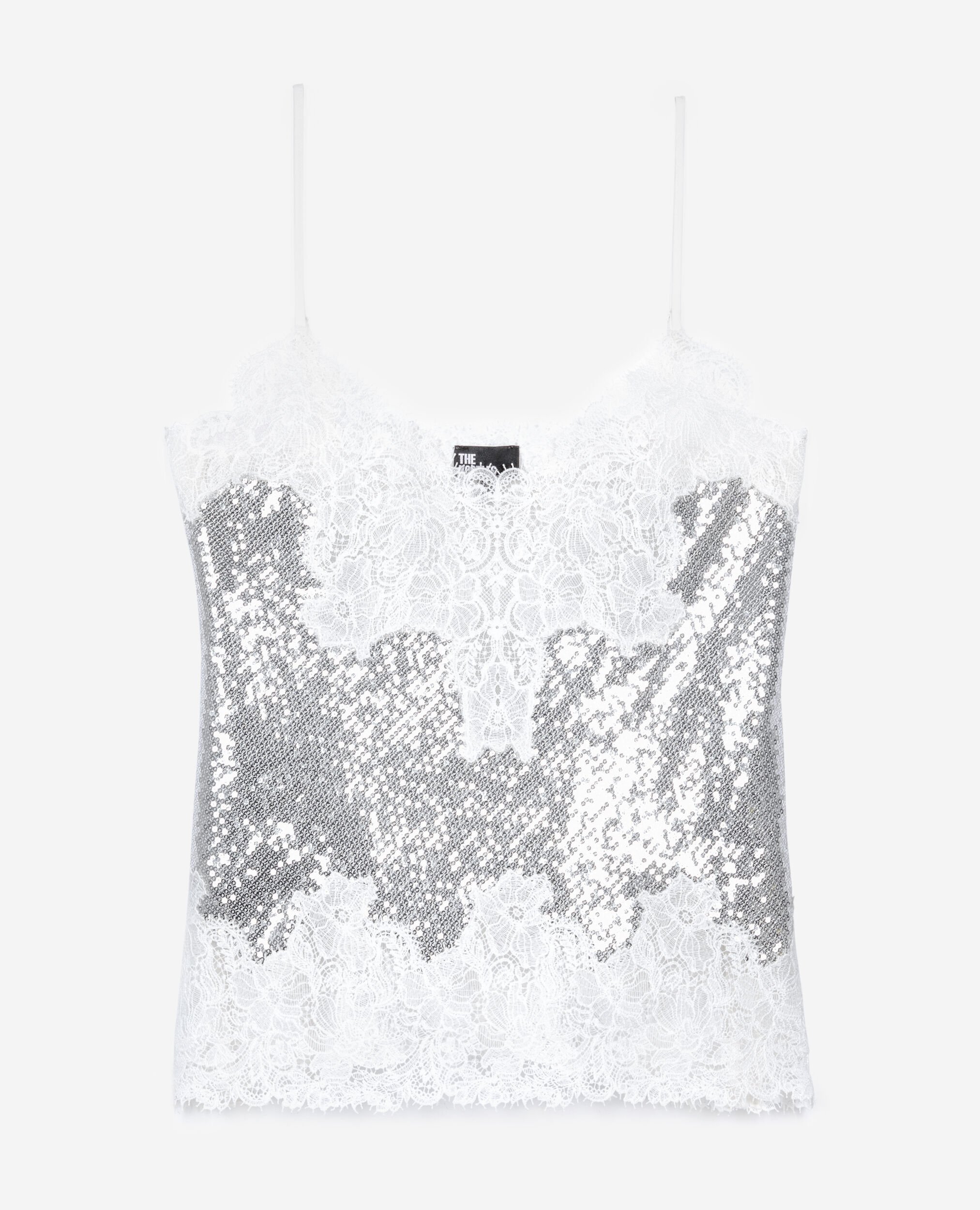 Silver sequin and lace camisole, SILVER, hi-res image number null