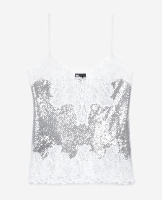 The Kooples F SILVER silver sequin and lace camisole