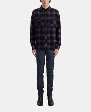 The Kooples HOMME BLACK / BURGUNDY chemise à carreaux noir et bordeaux