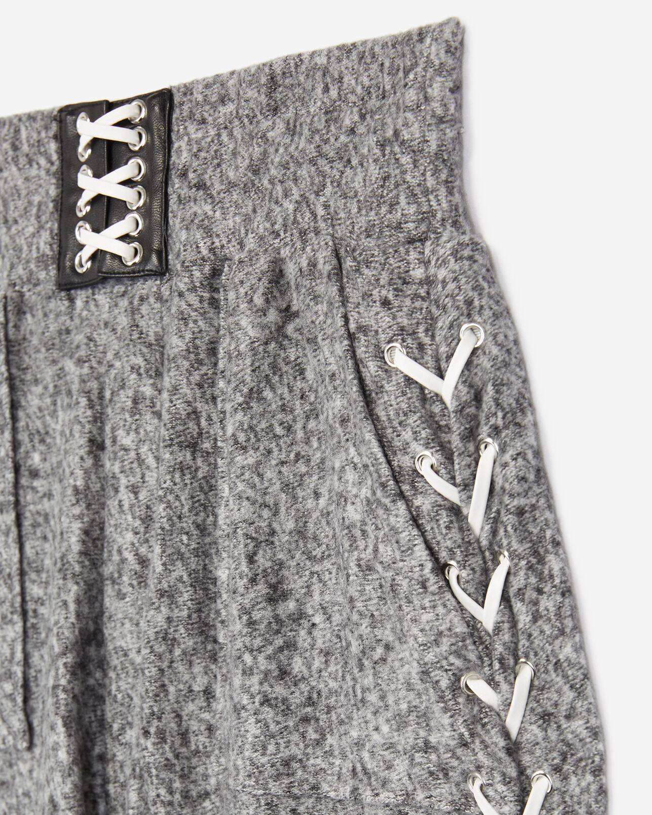 The Kooples FEMME GREY-WHITE jogging gris chiné en molleton détails cuir