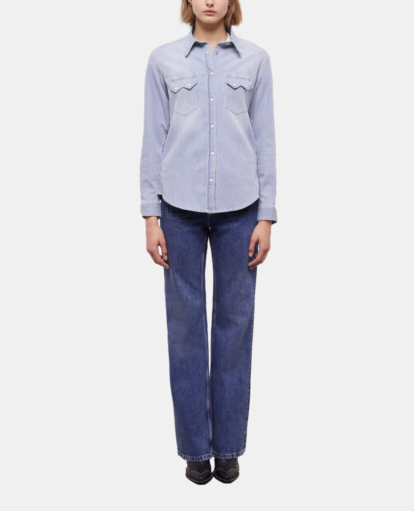 The Kooples WOMEN BLUE DENIM blue and white striped shirt