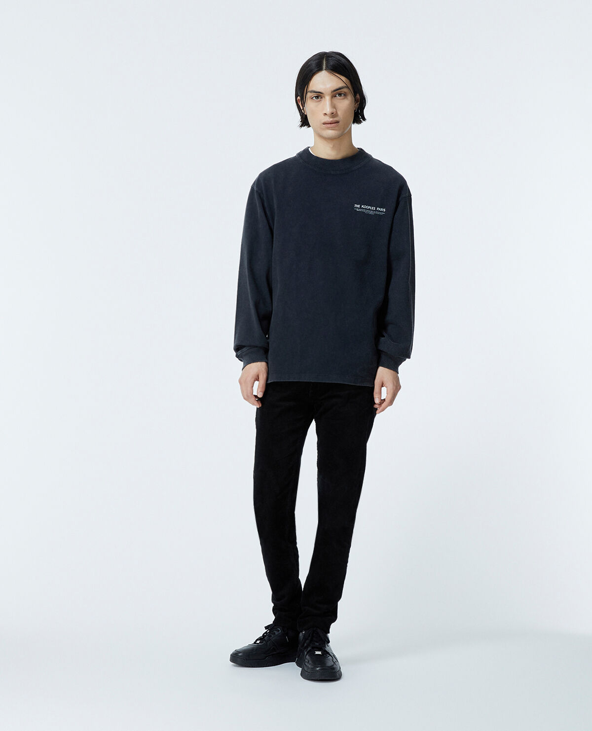 Black cotton T shirt with long sleeves The Kooples