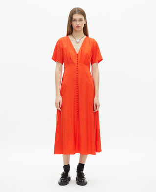 The Kooples WOMEN ORANGE RED leopard long dress in orange jacquard