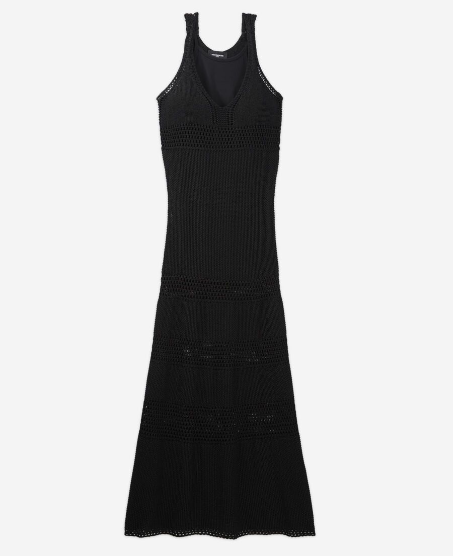 long sleeveless black mesh dress