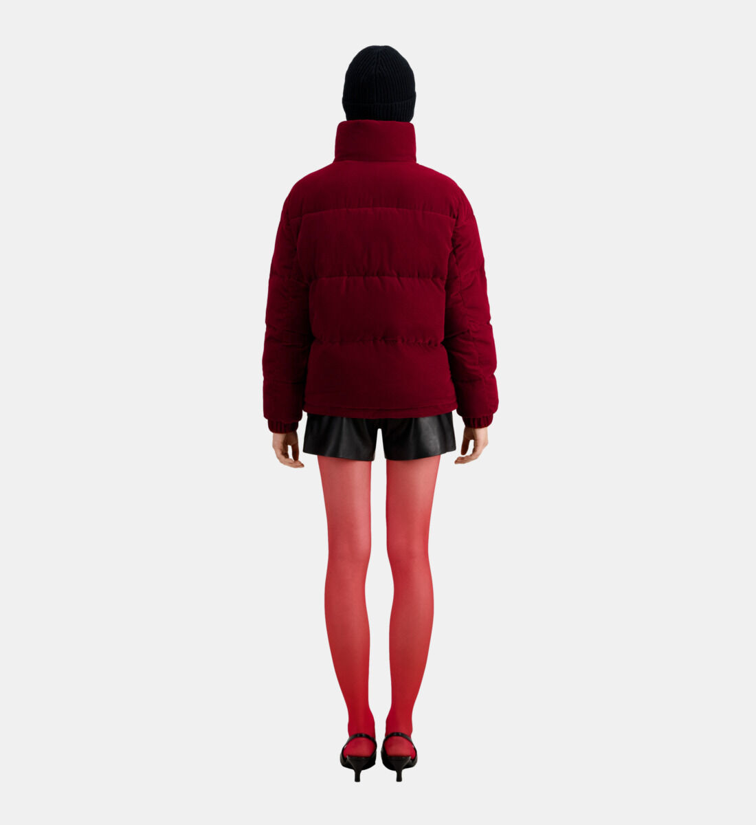 Burgundy velvet puffer jacket | The Kooples - US