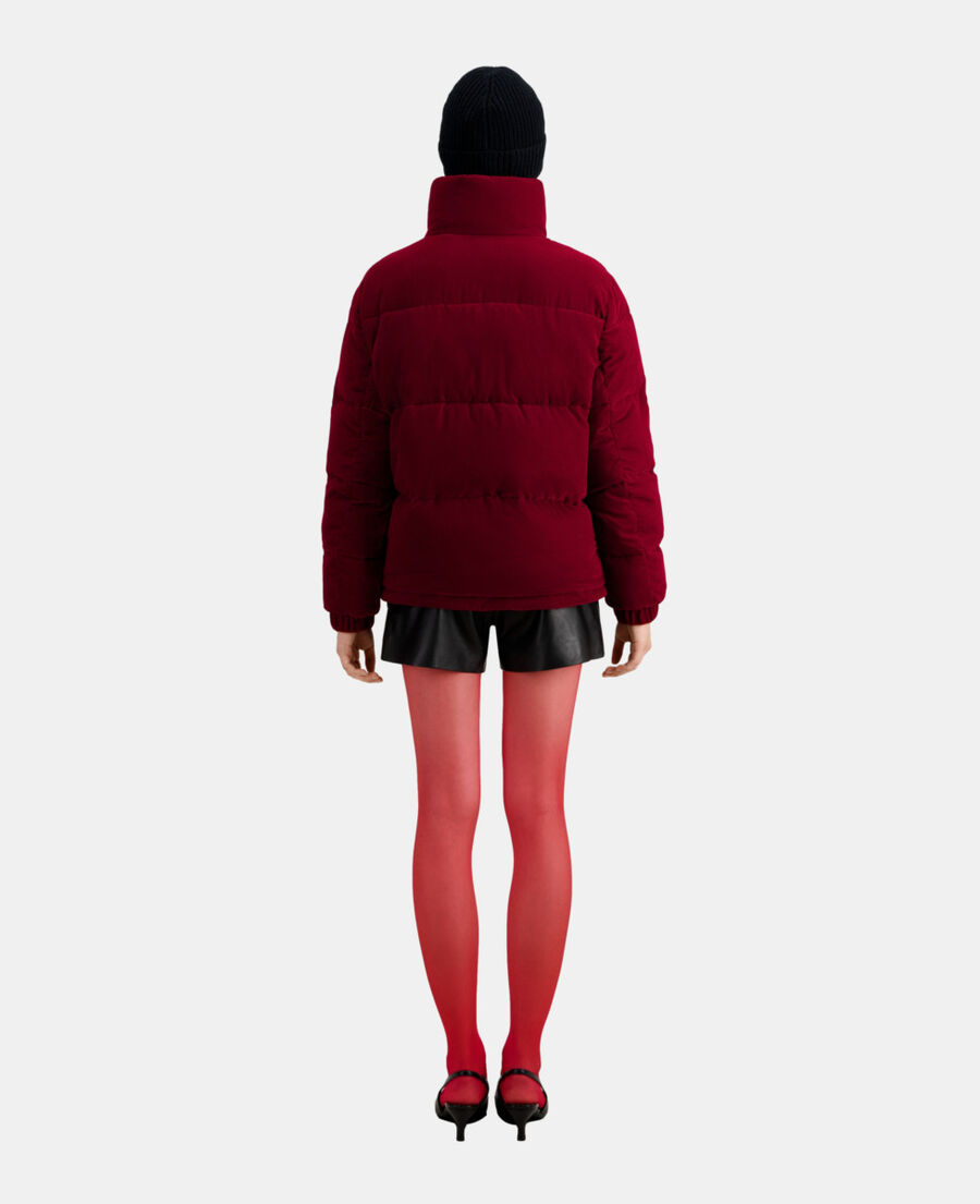 burgundy velvet puffer jacket