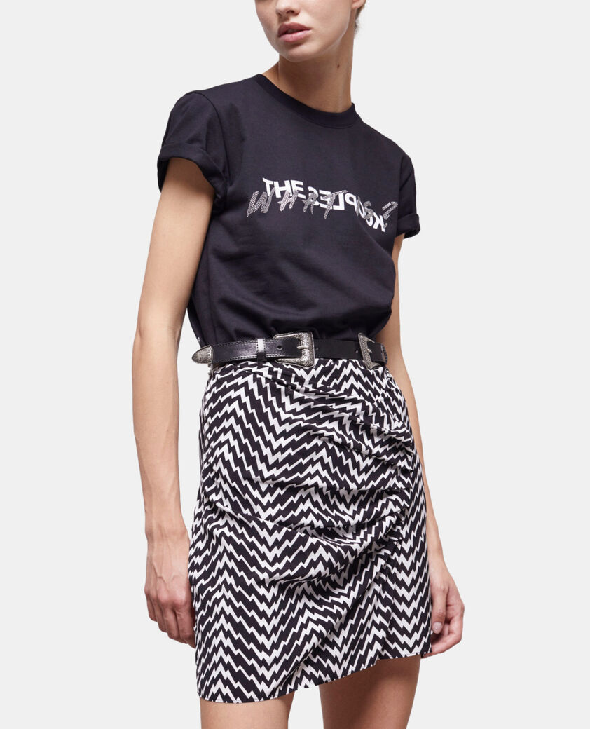 The Kooples WOMEN BLACK WHITE short black draped skirt