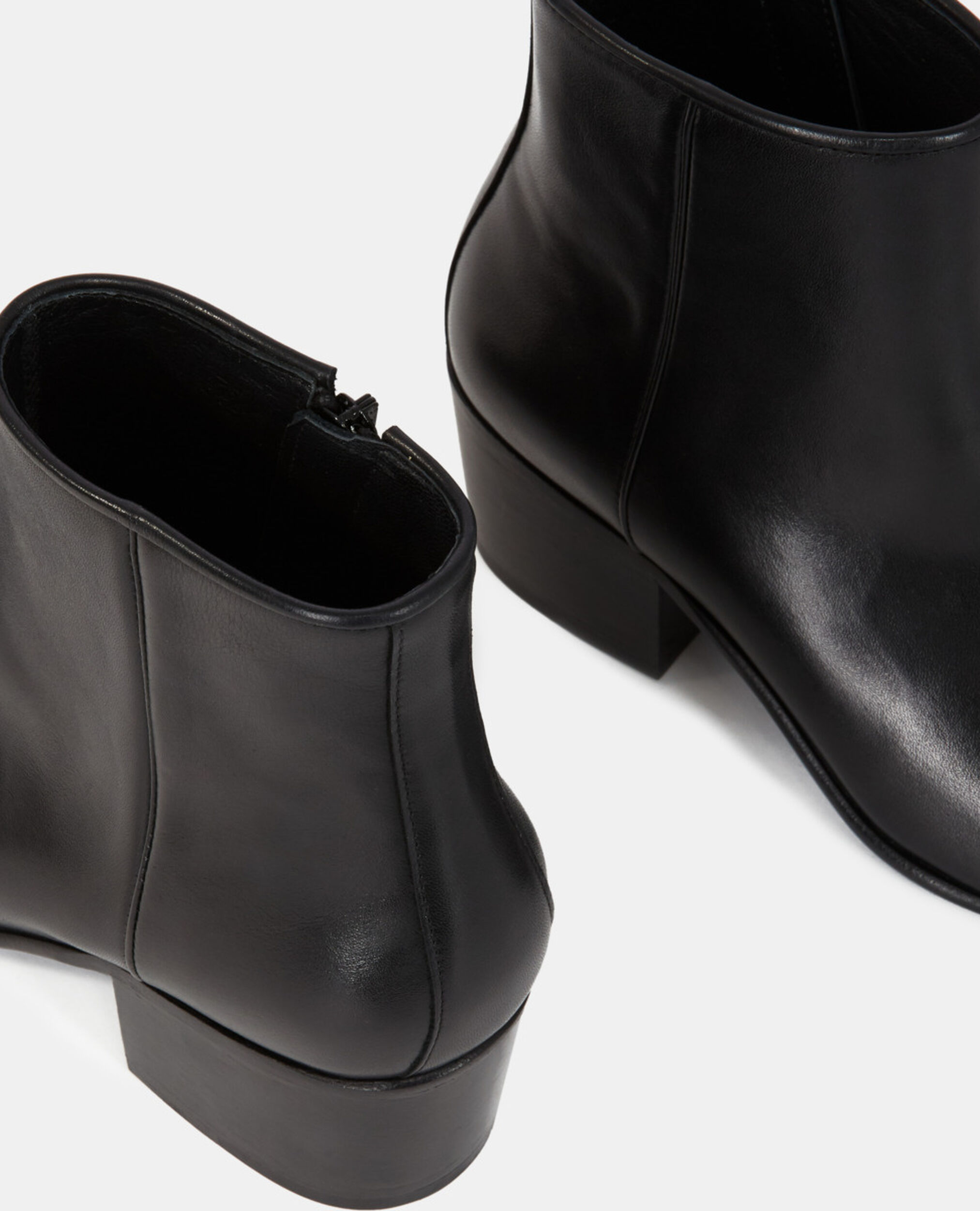 Boots talon carré en cuir noir, BLACK, hi-res image number null