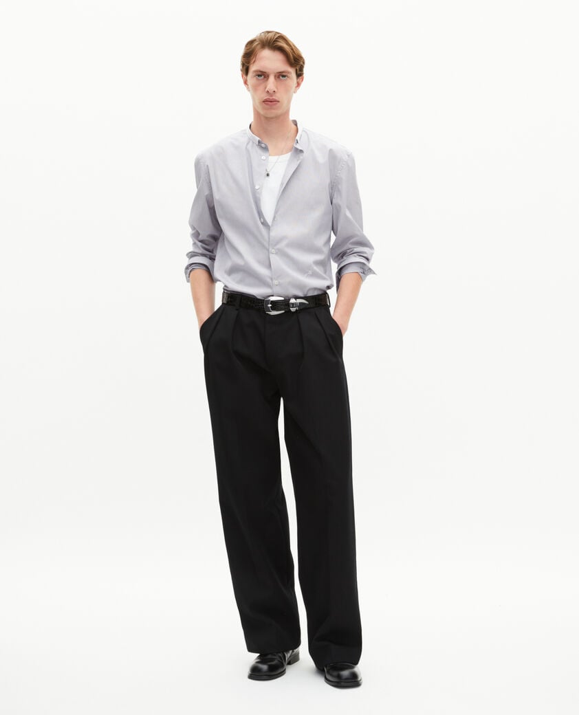 The Kooples MEN WHITE / BLUE light blue striped shirt with officer's collar