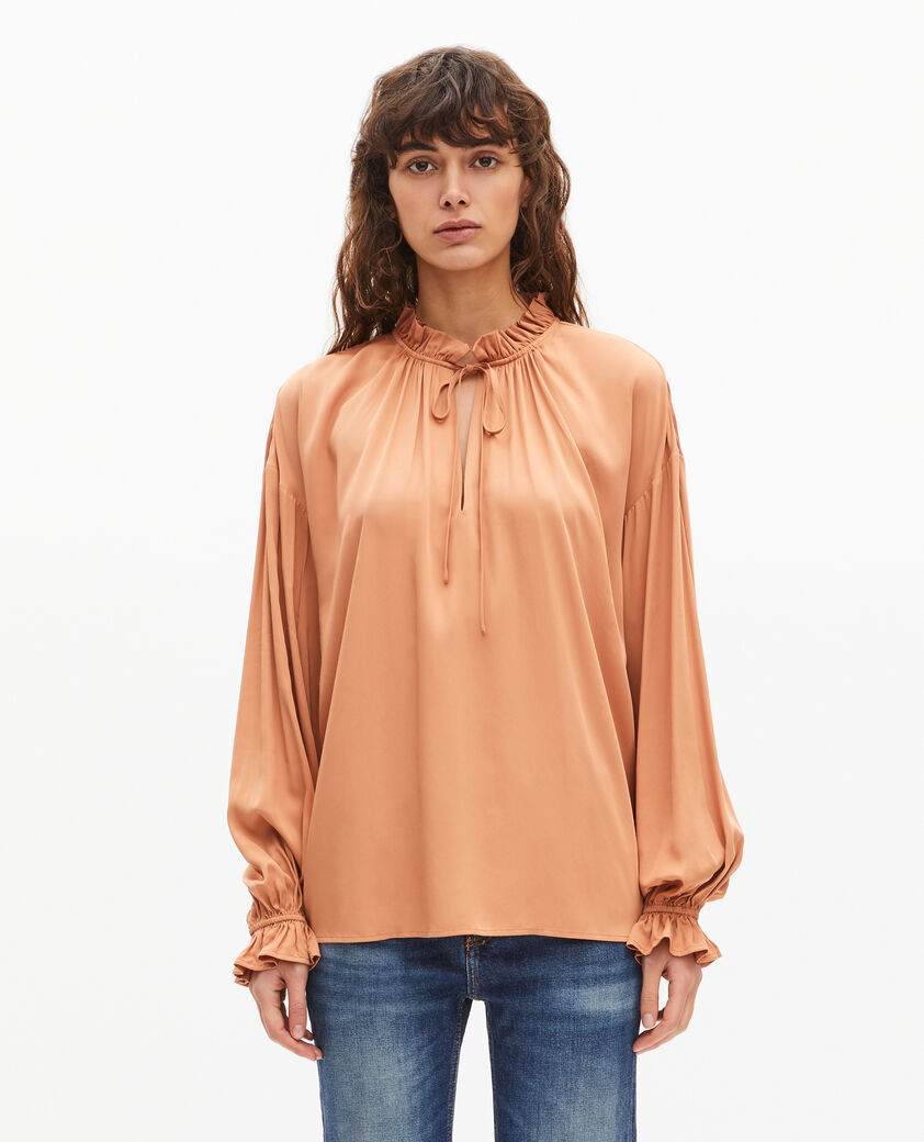 The Kooples WOMEN CAMEL blouse with dark orange ruffles