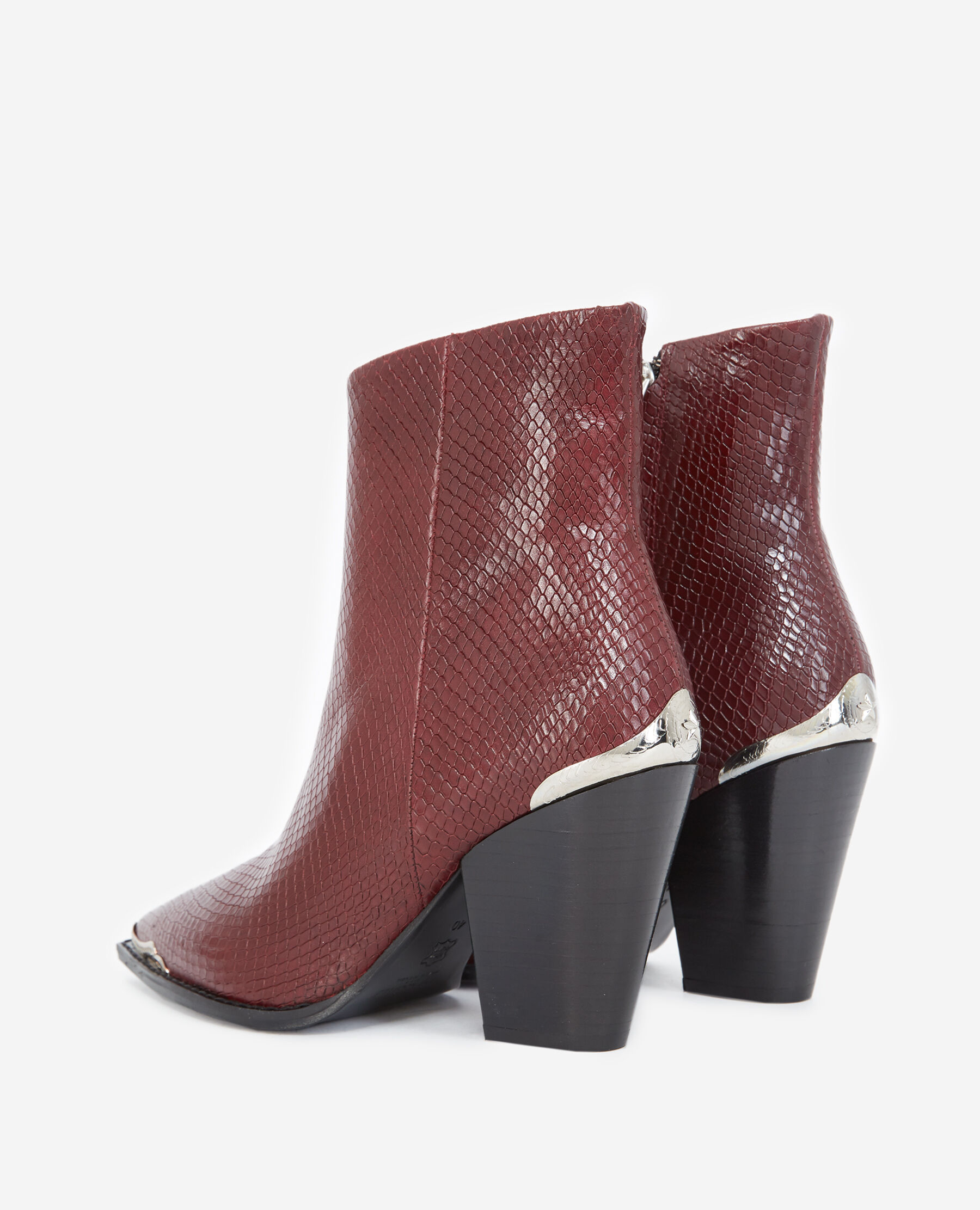 Snake effect burgundy leather boots The Kooples US