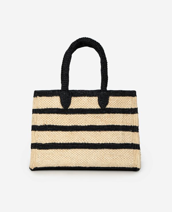 The Kooples MUJER ECRU BLACK bolso de rafia negro y crudo