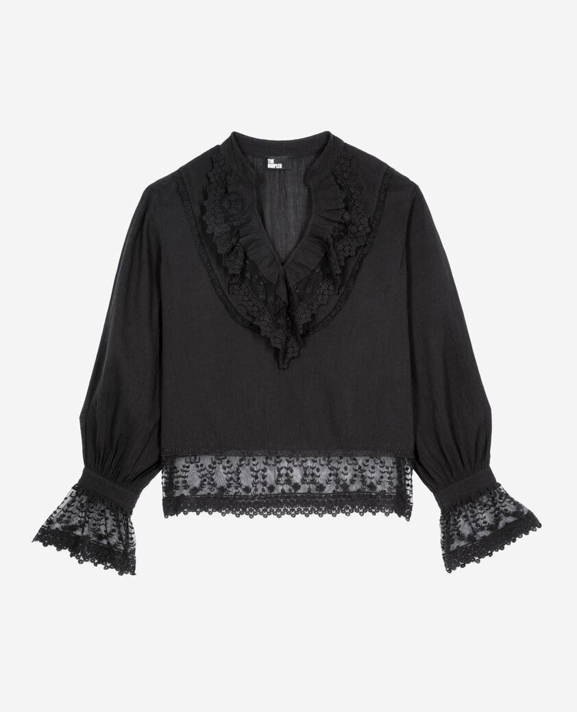The Kooples FEMME BLACK blouse avec guipure noire