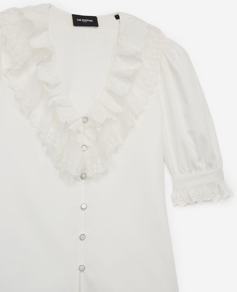 buttoned ecru cotton shirt with frills
