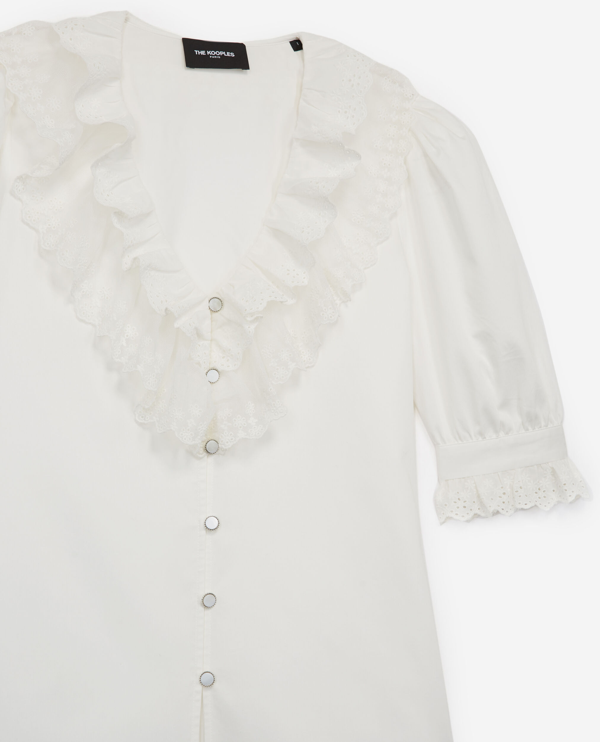 Buttoned ecru cotton shirt with frills, ECRU, hi-res image number null
