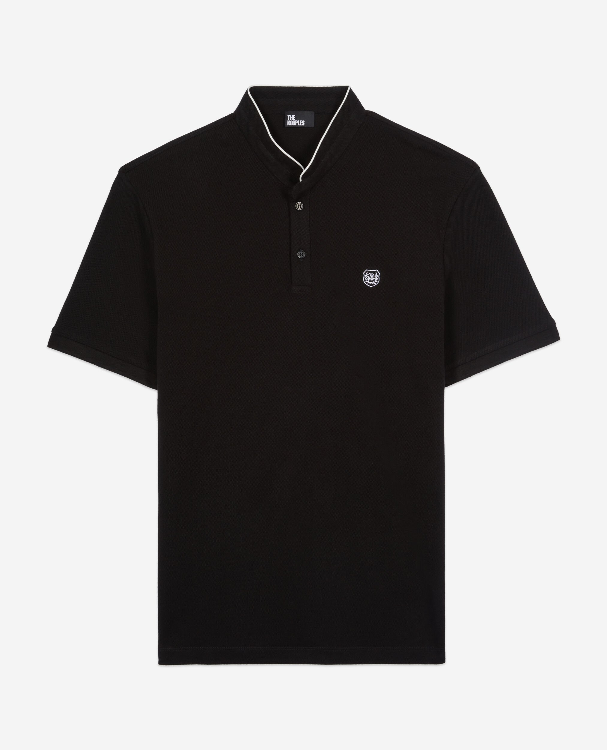 Black pique cotton polo t-shirt, BLACK / WHITE, hi-res image number null