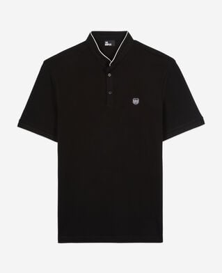 The Kooples H BLACK / WHITE black pique cotton polo t-shirt