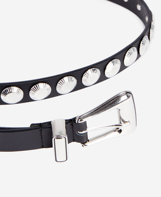 The Kooples F BLACK thin black leather belt with studs