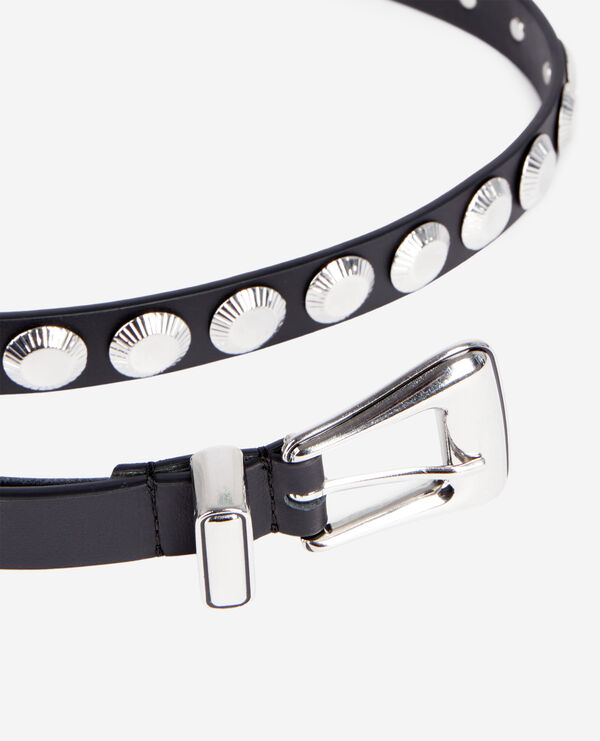 The Kooples FEMME BLACK ceinture fine en cuir noir avec rivets