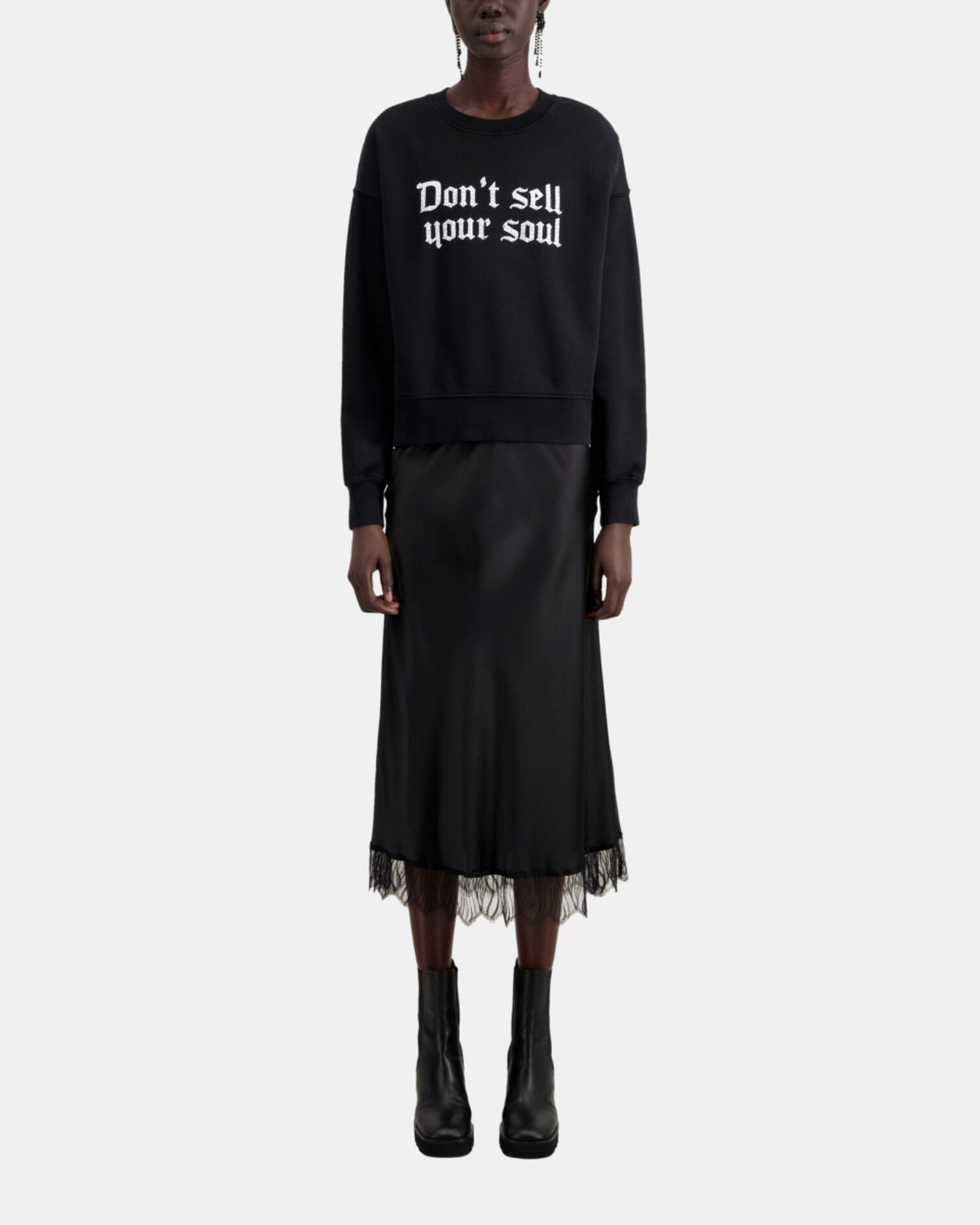 Black sweatshirt with Don't sell your soul serigraphy, BLACK, hi-res image number null
