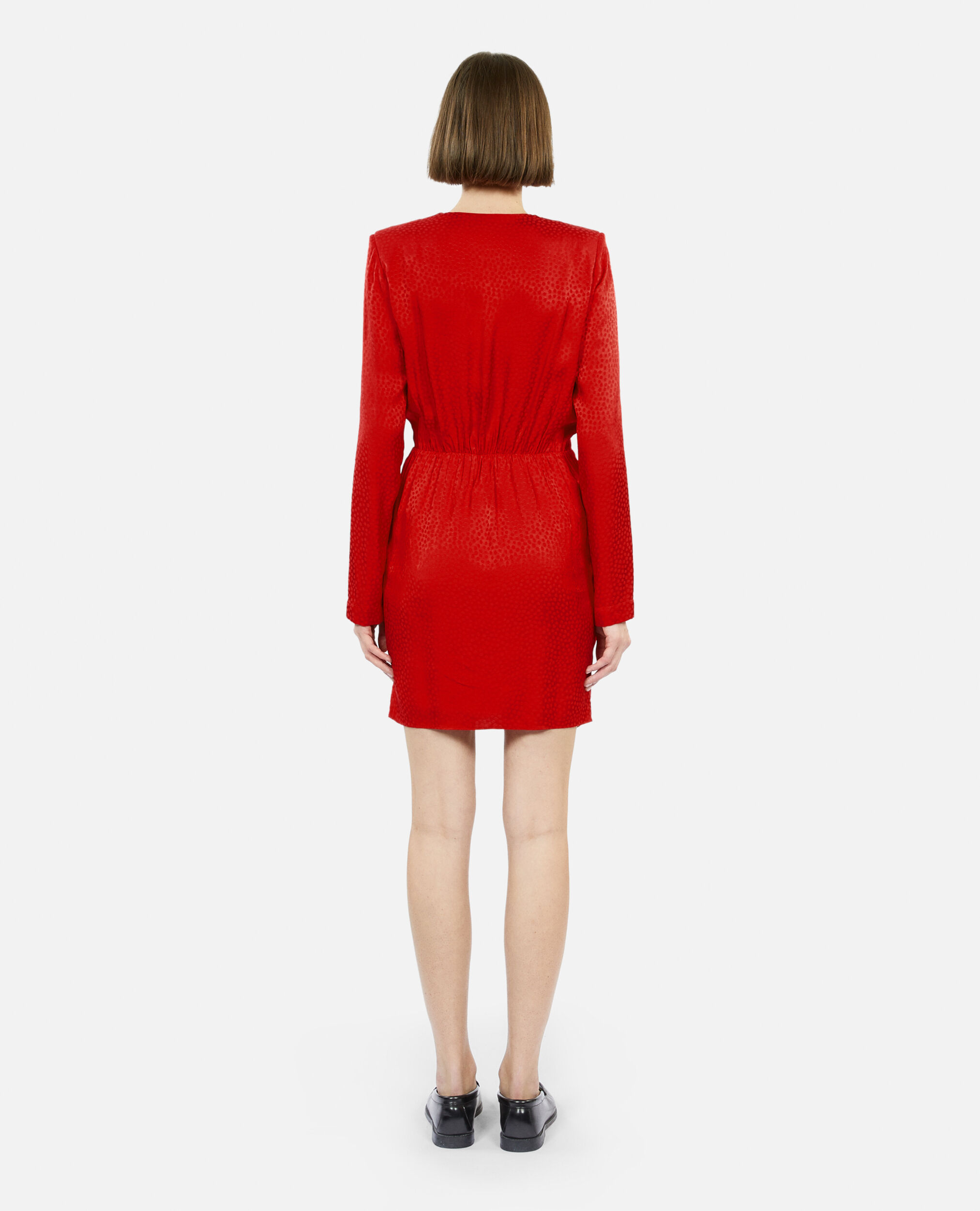 Short red jacquard polka dot dress, ORIENTAL RED, hi-res image number null