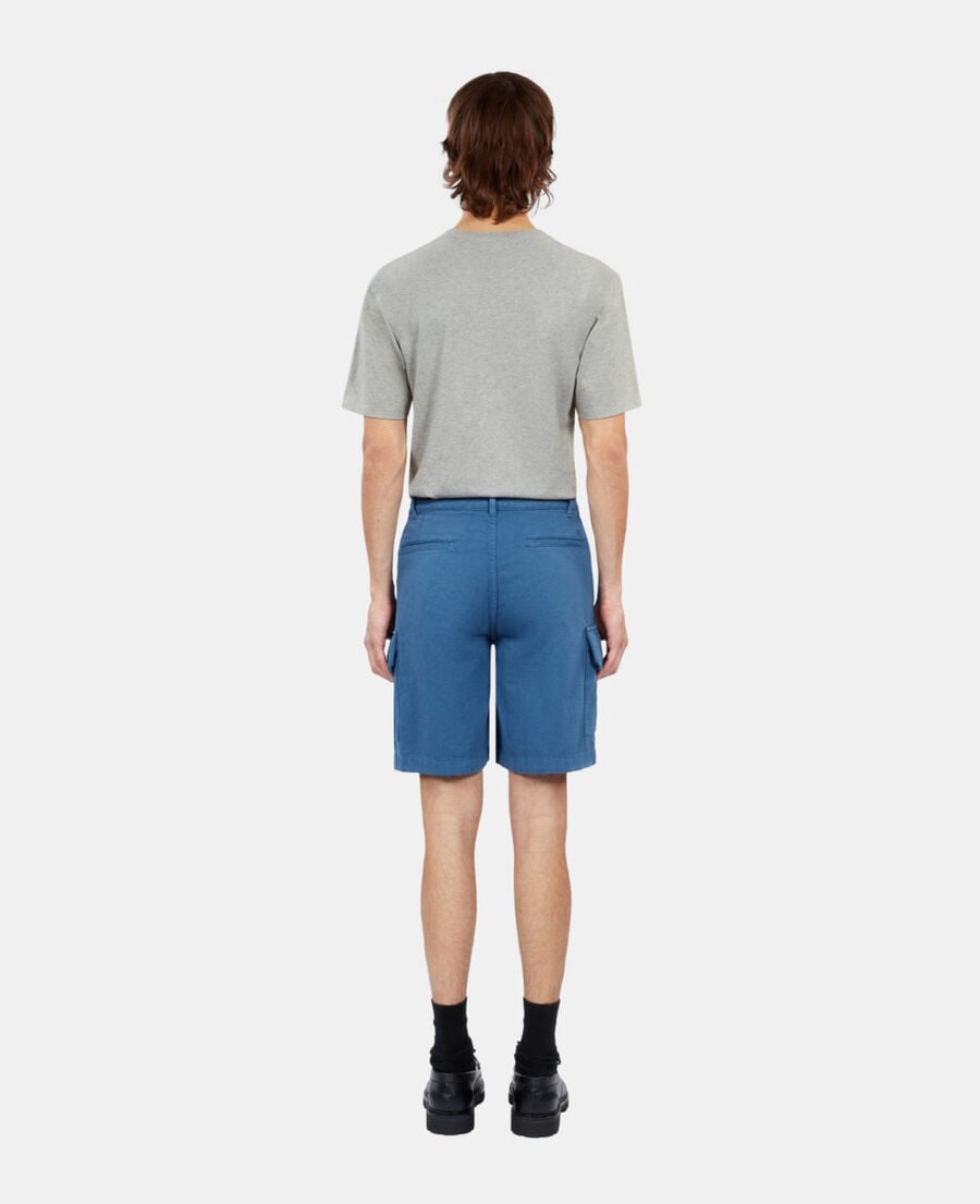 The Kooples HOMME MIDDLE NAVY short cargo en coton et lin bleu