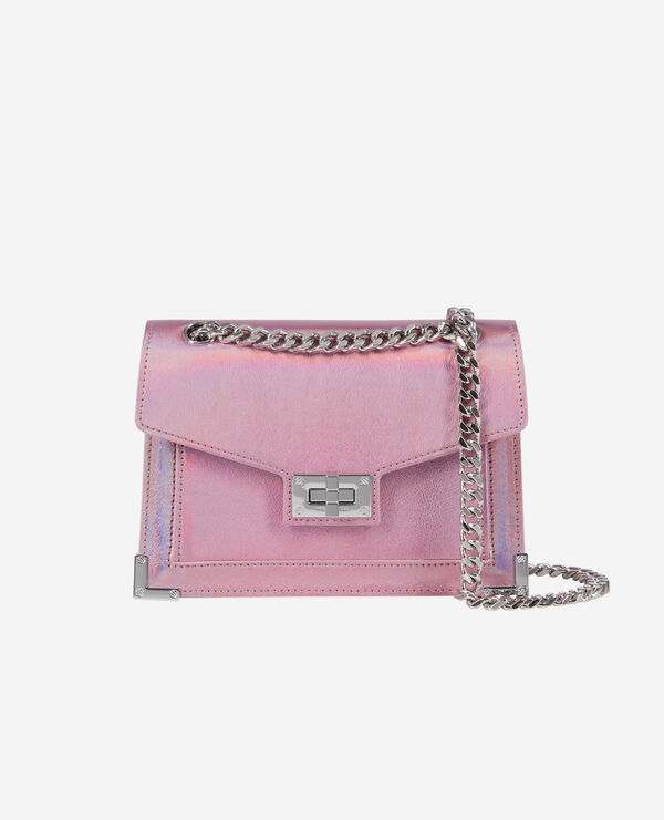 emily chain bag in pink iridescent leather
