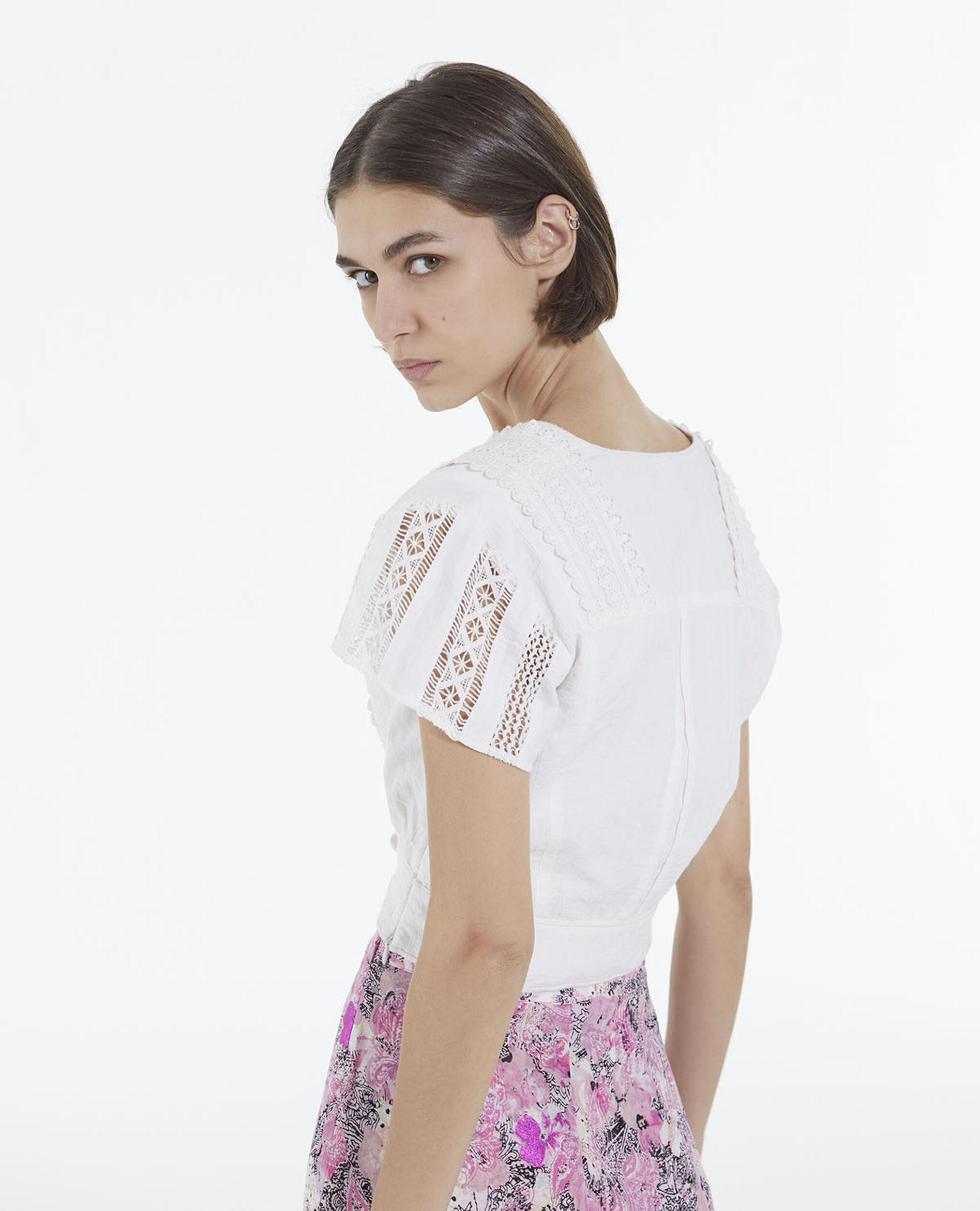 White short-sleeve cotton fitted top, OFF WHITE, hi-res image number null