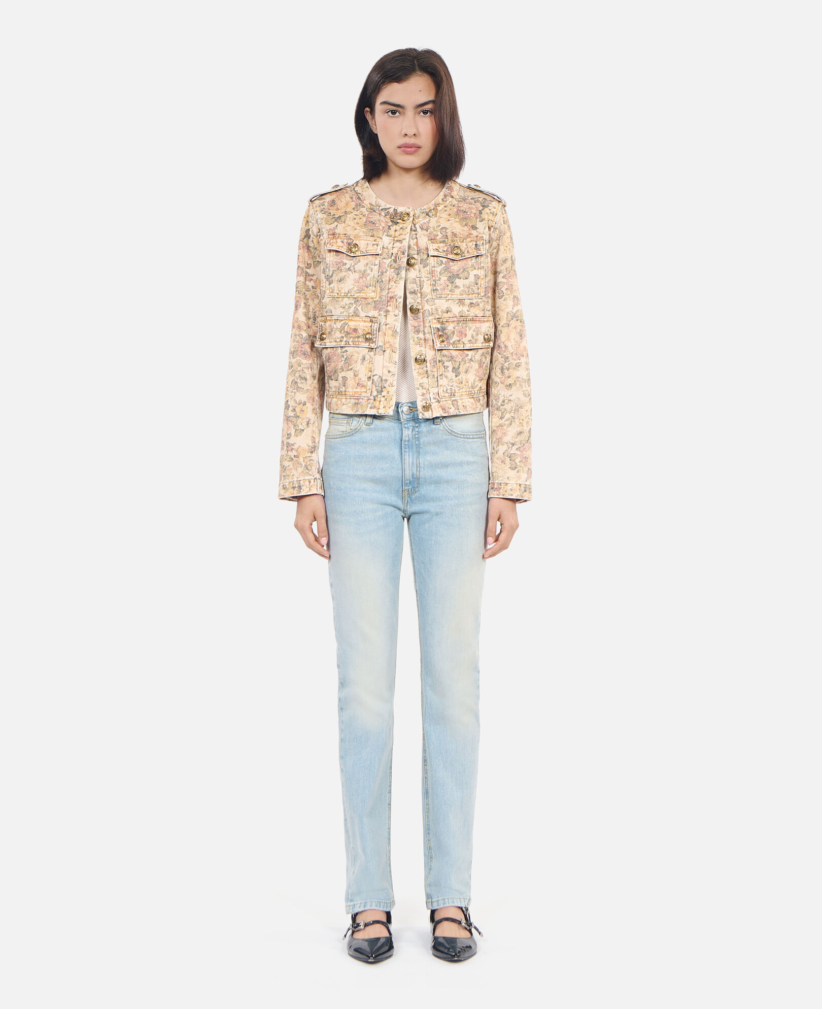 The Kooples FEMME BEIGE LINEN veste imprimé fleuri