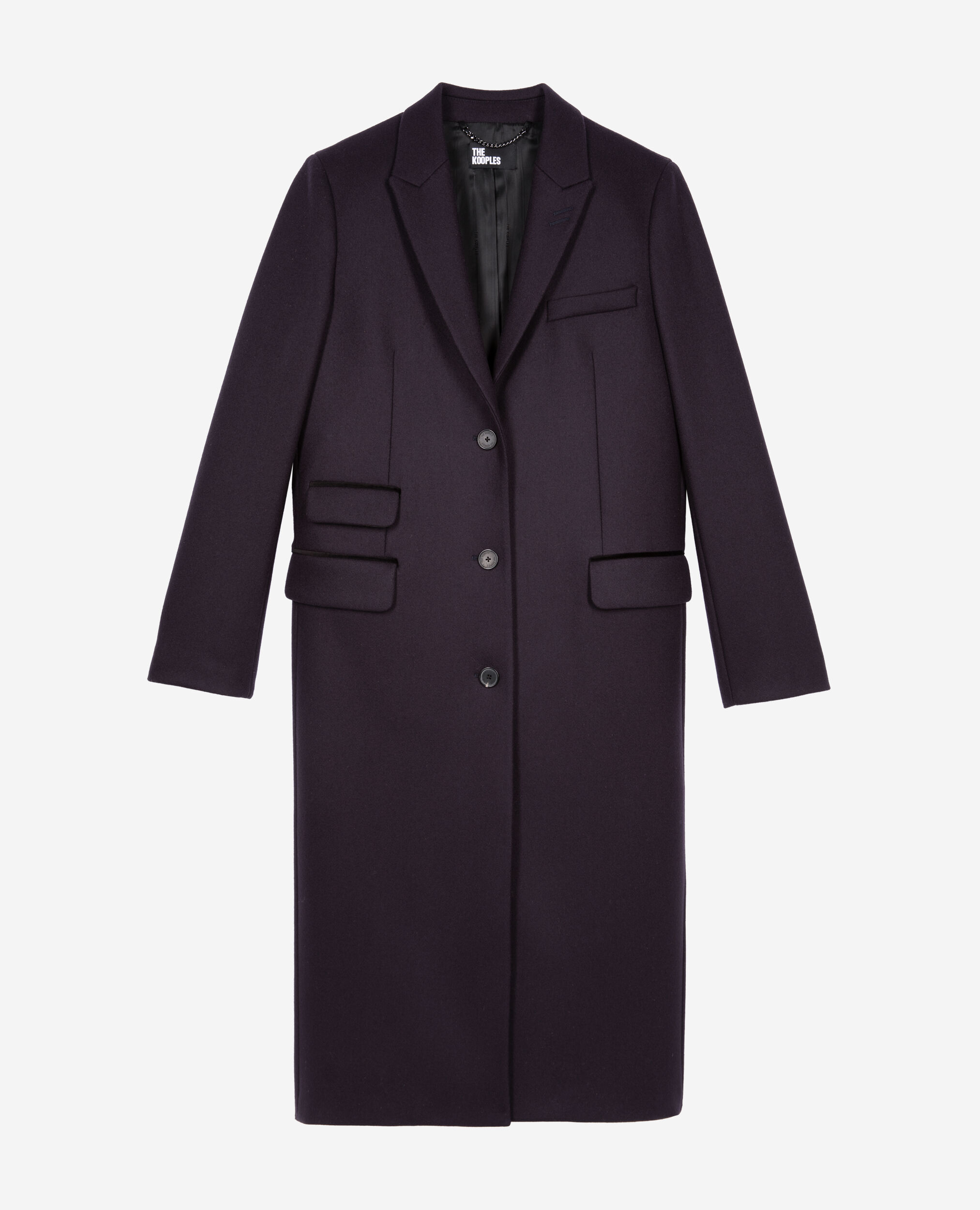 Long navy blue wool-blend coat, NAVY, hi-res image number null