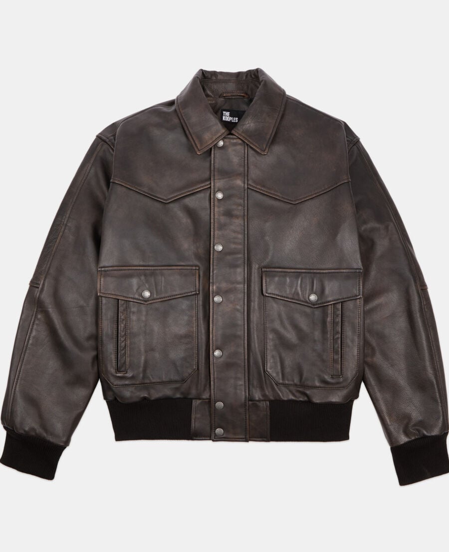 The Kooples HOMME DARK BROWN blouson en cuir marron
