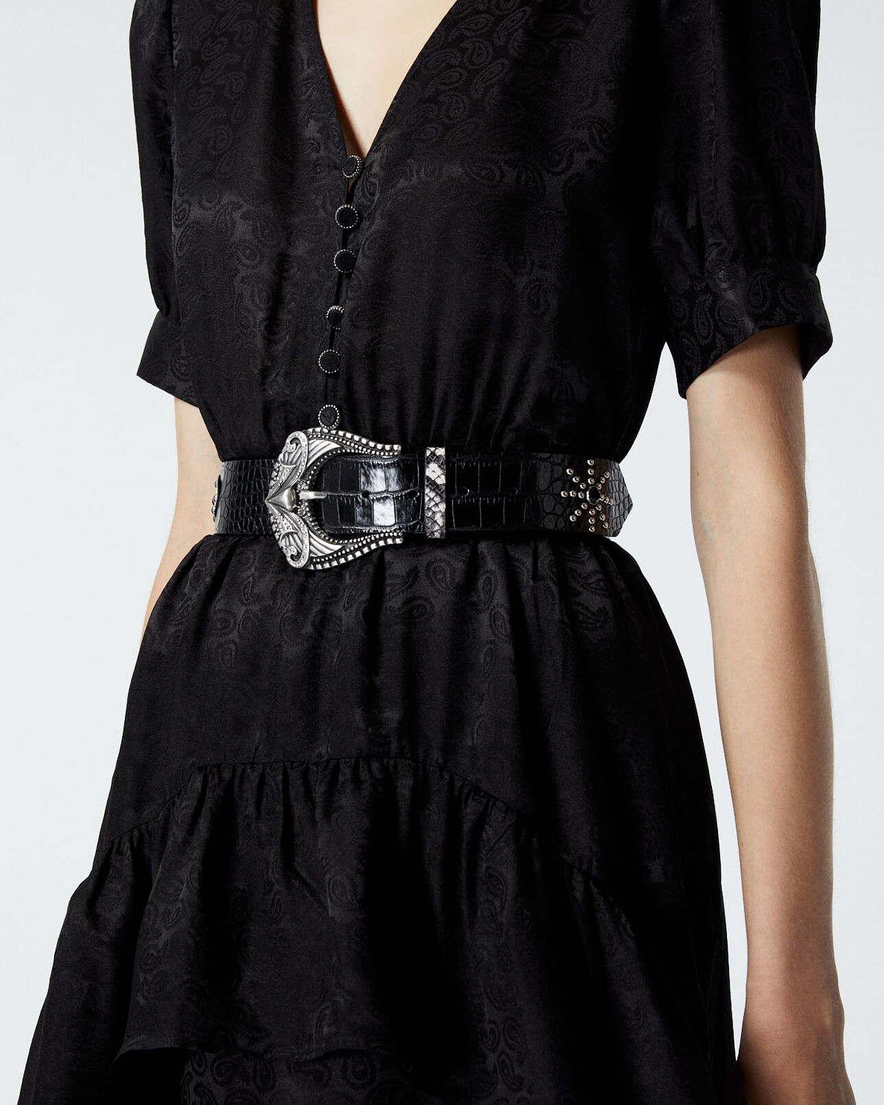 The Kooples DAMEN BLACK schwarzes langes kleid mit knöpfen