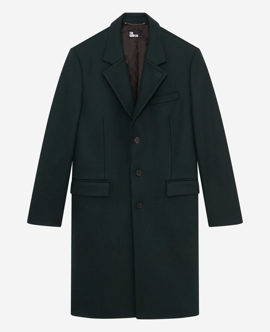 The Kooples MEN BOTTLE GREEN dark green wool coat with leather lapel collar
