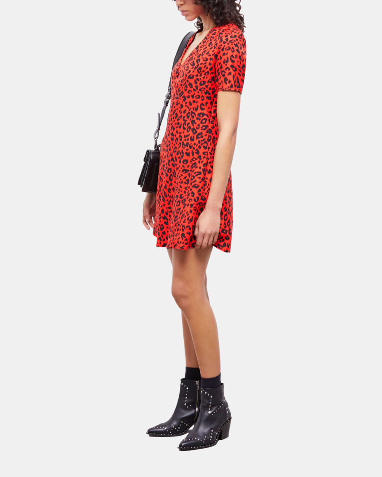 The Kooples FEMME ORANGE - BLACK robe courte léopard orange
