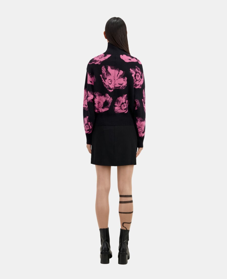 The Kooples FEMME BLACK / PINK pull noir avec fleurs
