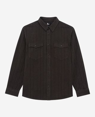 The Kooples MEN WASHED GREY brown and blue molten stripe overshirt