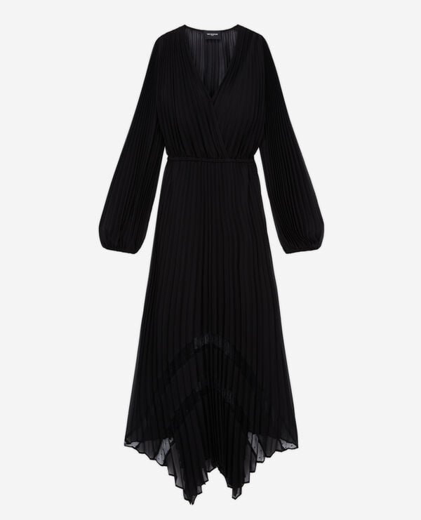 The Kooples FEMME BLACK robe longue plissée avec dentelle noire