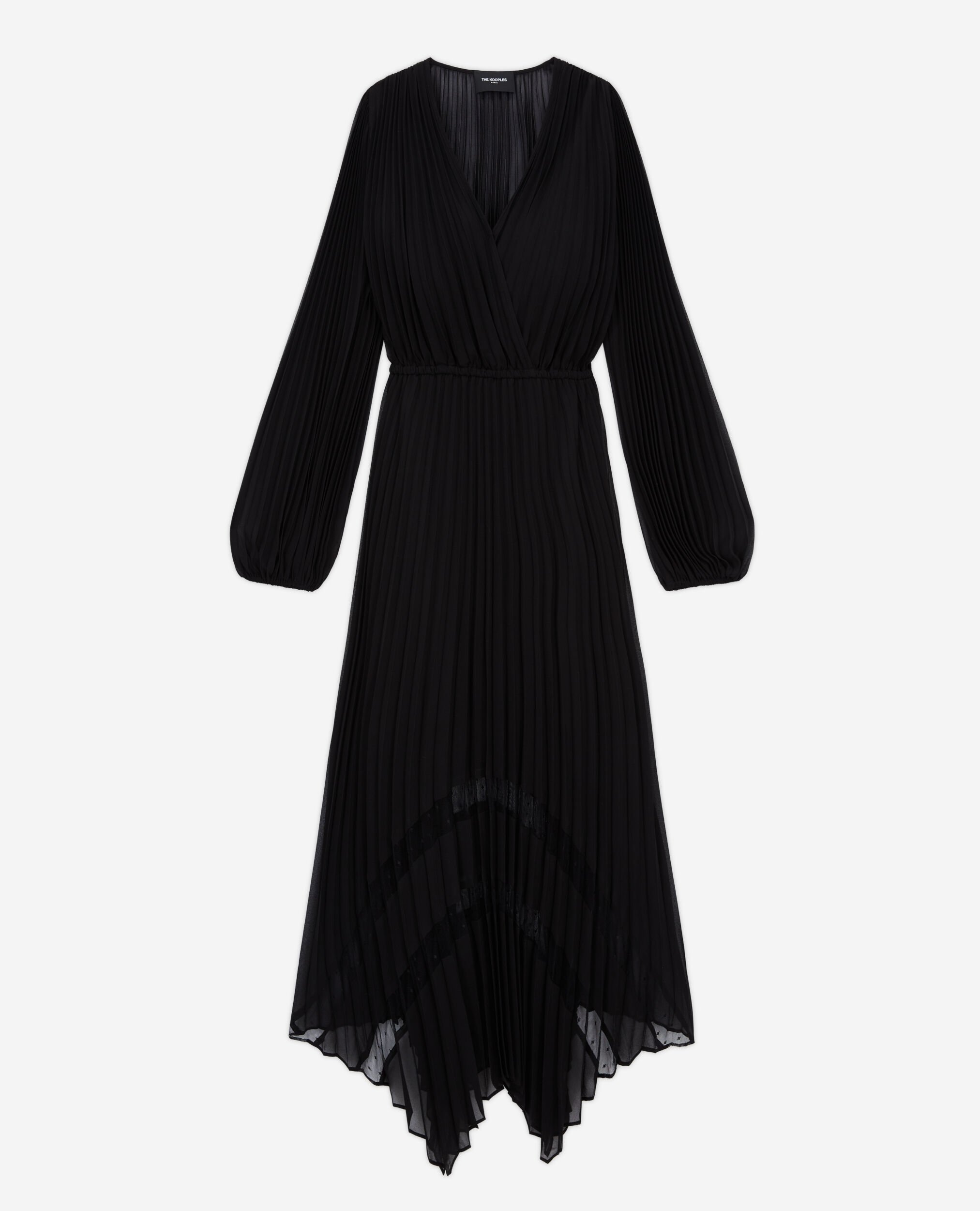 Vestido largo plisado negro, BLACK, hi-res image number null