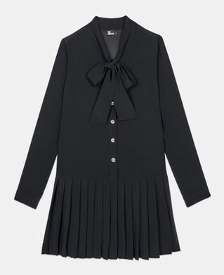 The Kooples DAMEN BLACK schwarzes kurzes kleid mit plissierung