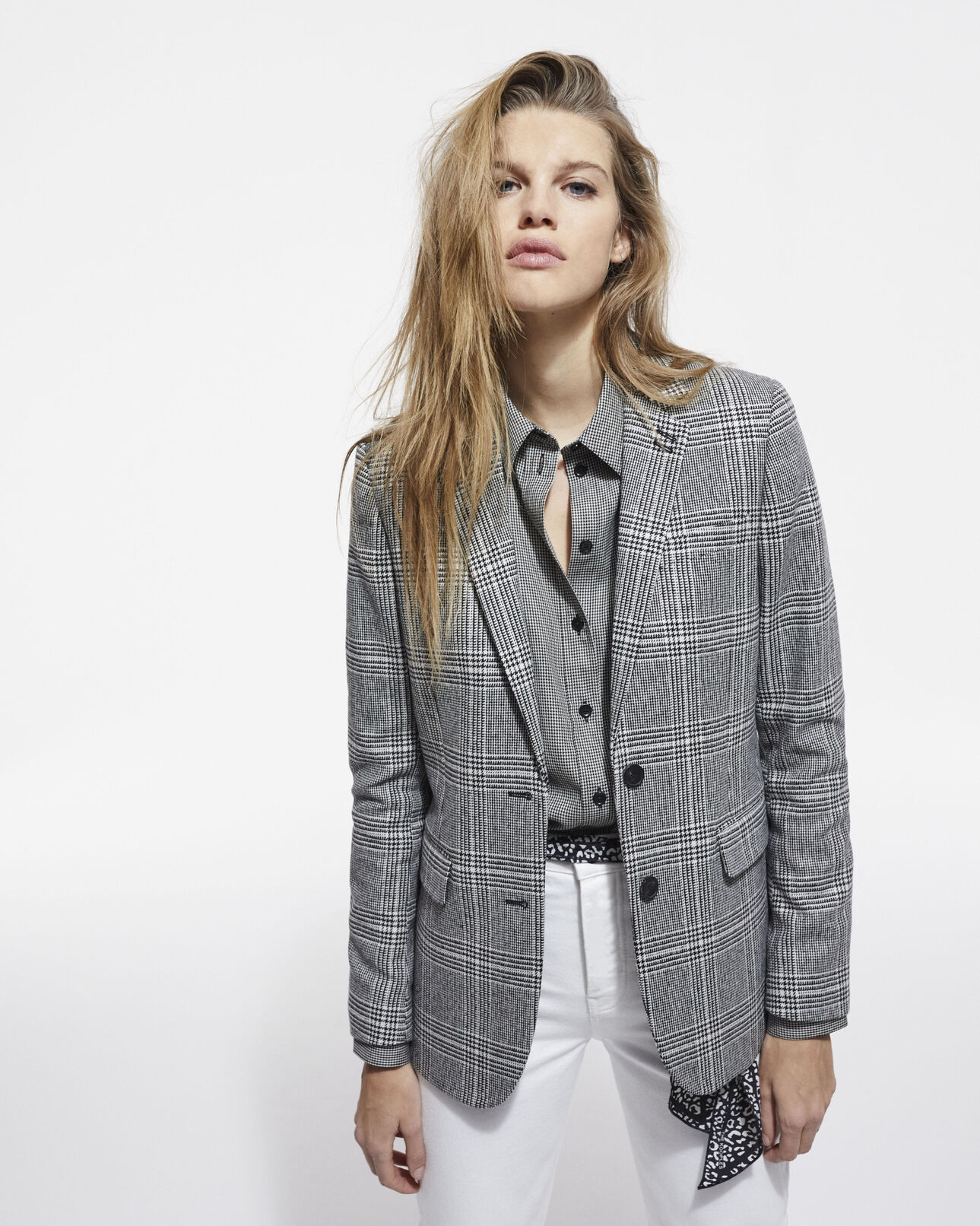 The Kooples WOMEN BLACK WHITE wool jacket with check motif