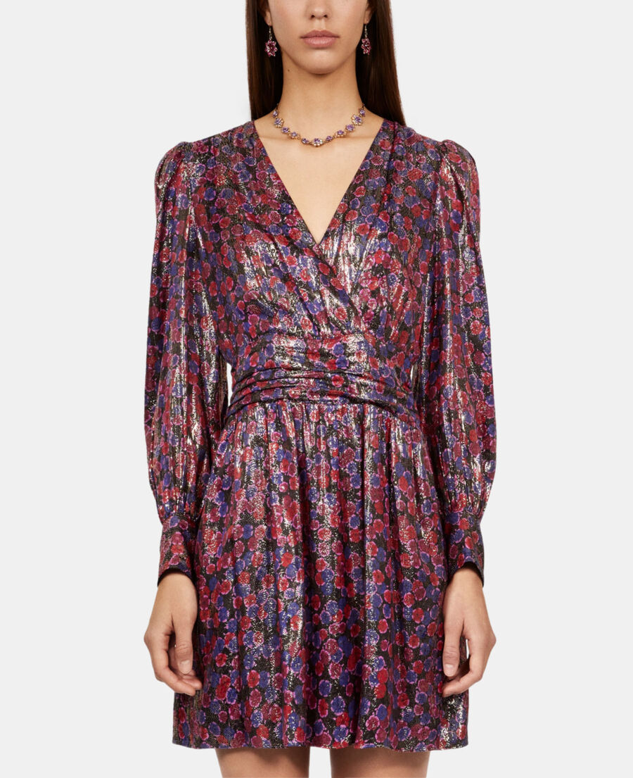 The Kooples DAMEN BLUE RED schwarzes, kurzes kleid mit metallic-schimmer
