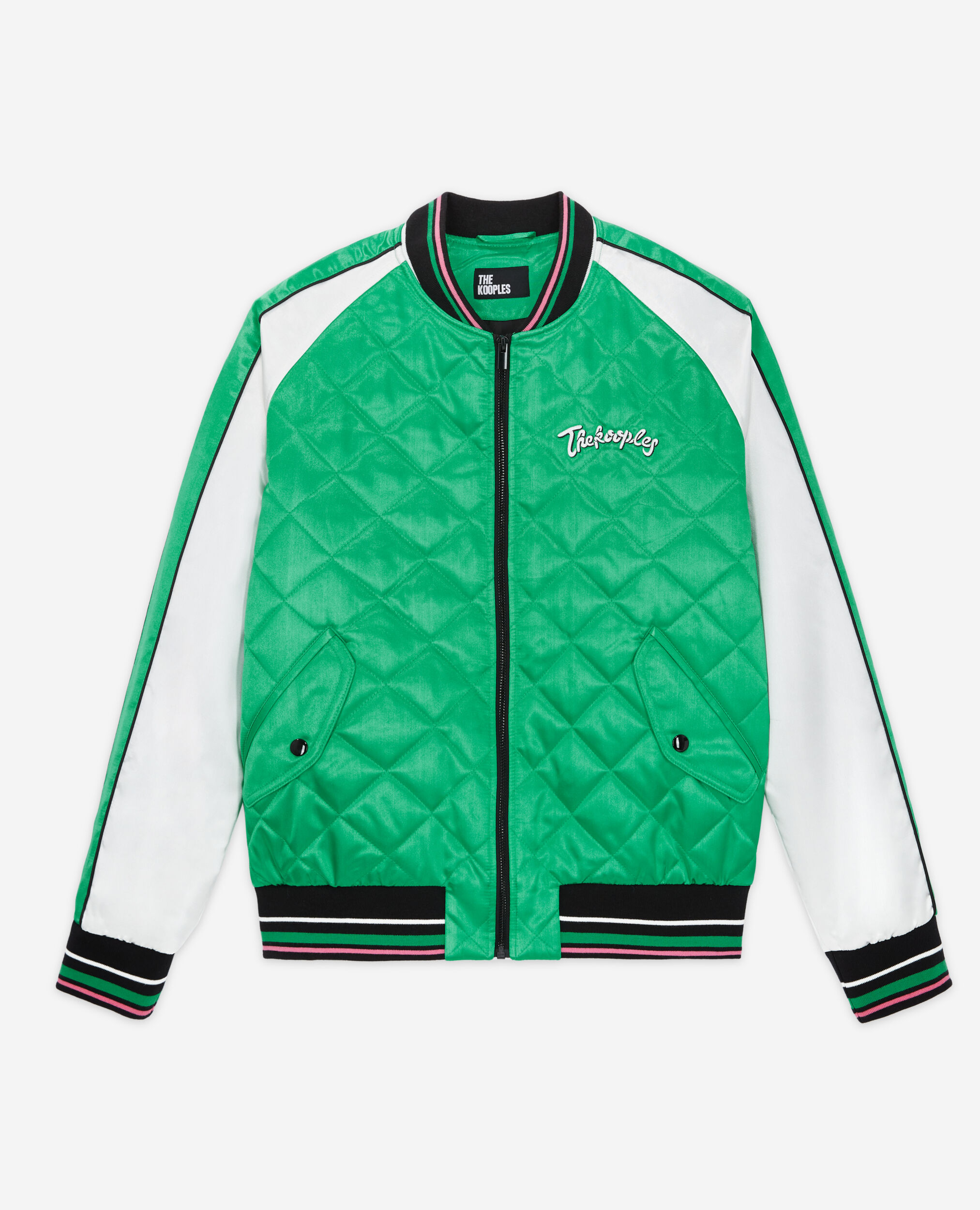 Blouson Teddy bicolore avec broderies, GREEN-WHITE, hi-res image number null