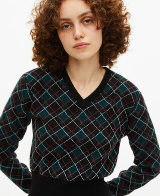 The Kooples WOMEN BLACK DARK GREEN black plaid sweater