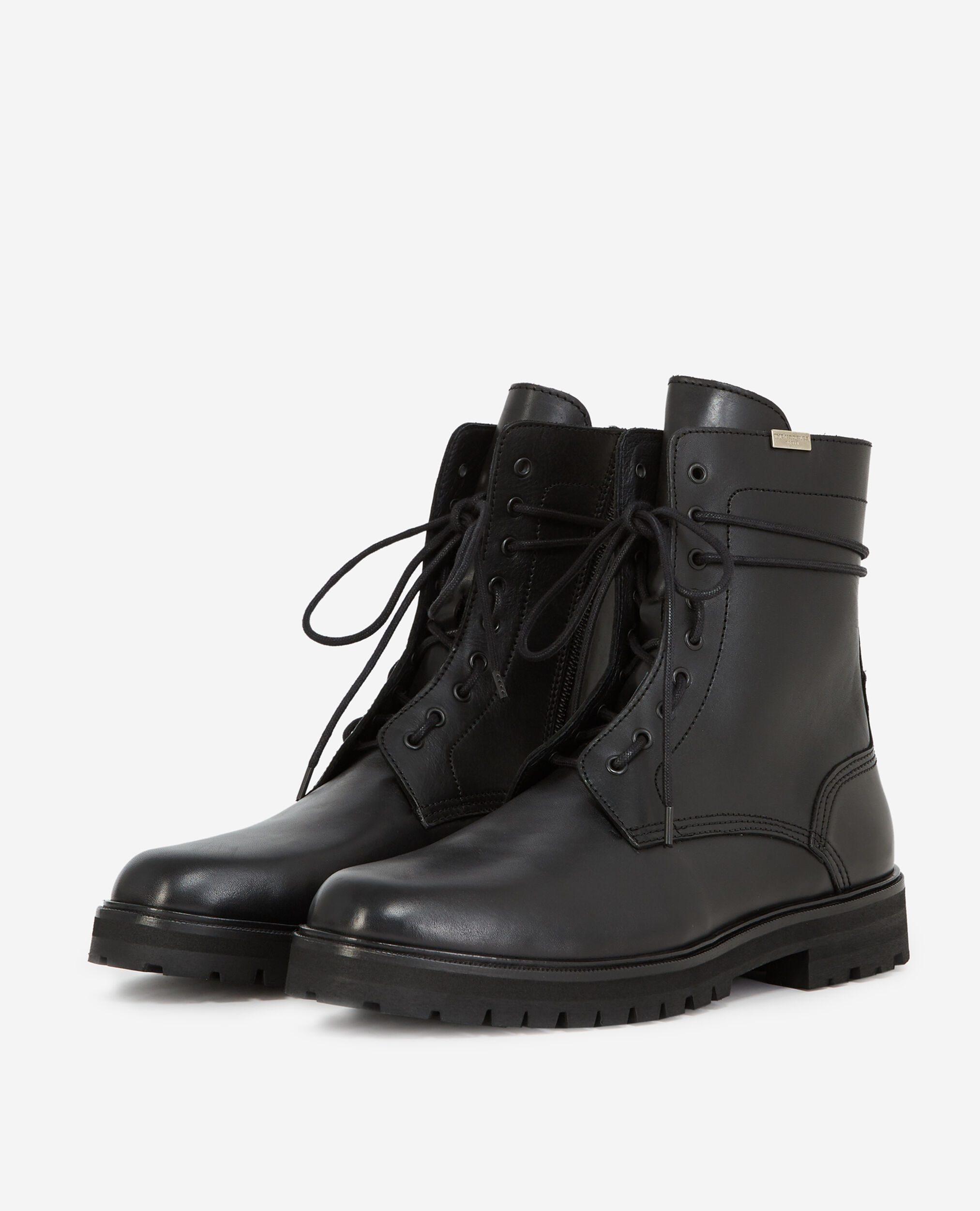 Black boots in leather with side lace detail, BLACK, hi-res image number null